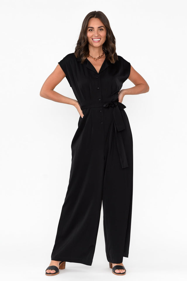 Chiara Black Satin Wide Leg Jumpsuit image 6