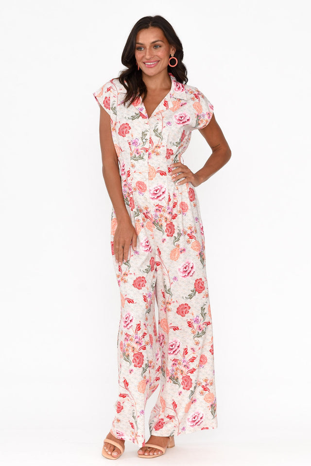 Chiara Pink Bloom Satin Wide Leg Jumpsuit