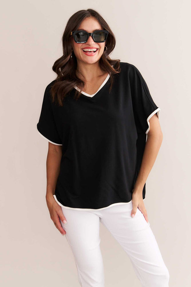 Clara Black Contrast Trim Tee