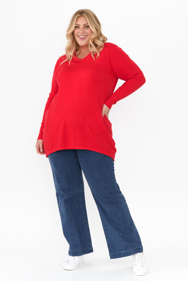 Connell Red Knit Pocket Sweater image 9
