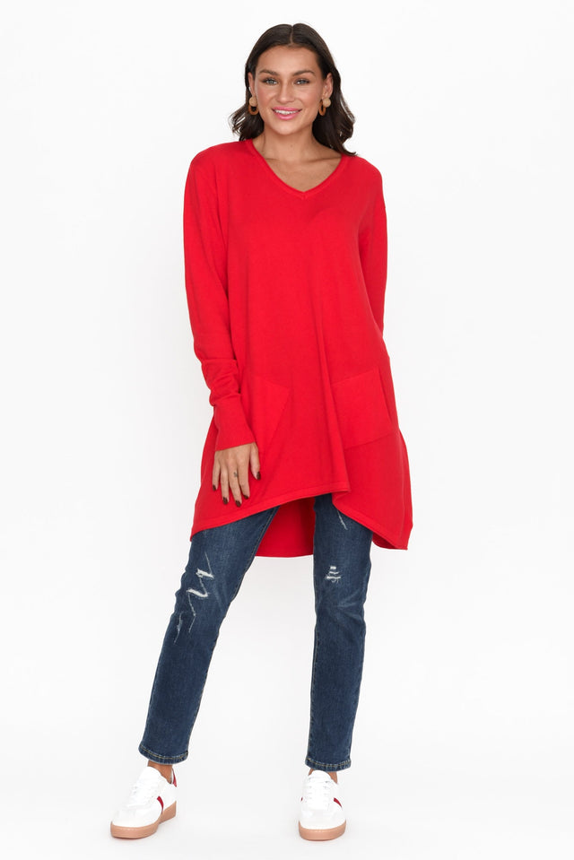 Connell Red Knit Pocket Sweater image 4