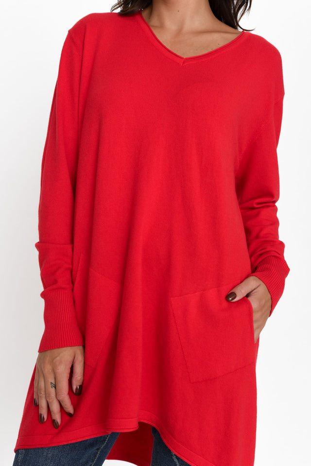 Connell Red Knit Pocket Sweater image 7