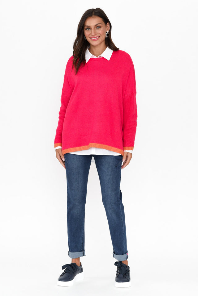 Coralie Hot Pink Contrast Knit Sweater image 4