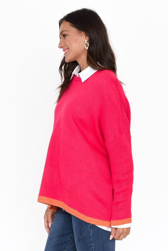 Coralie Hot Pink Contrast Knit Sweater image 5