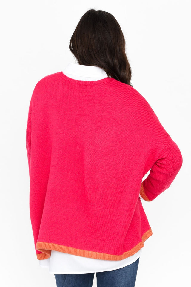 Coralie Hot Pink Contrast Knit Sweater image 6