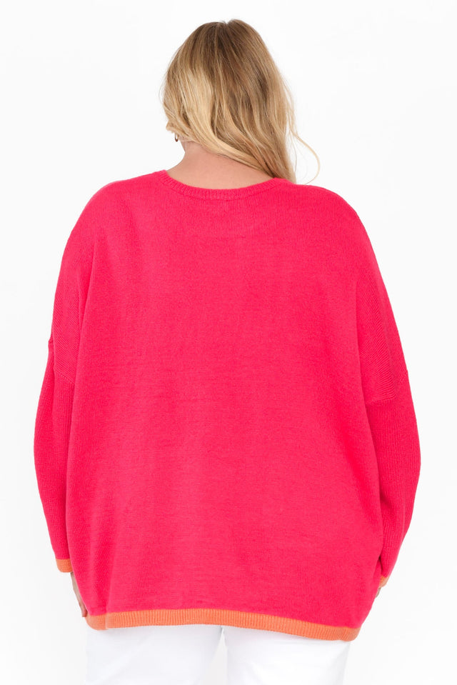 Coralie Hot Pink Contrast Knit Sweater image 10