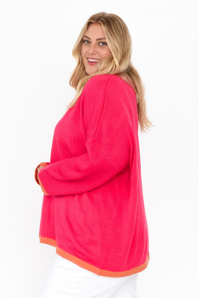 Coralie Hot Pink Contrast Knit Sweater image 9