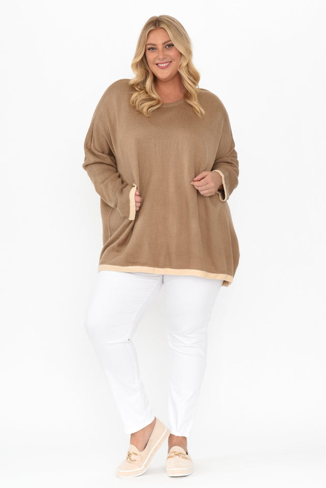 Coralie Taupe Contrast Knit Sweater