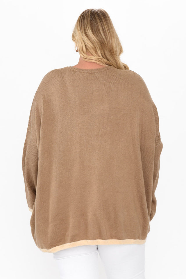 Coralie Taupe Contrast Knit Sweater