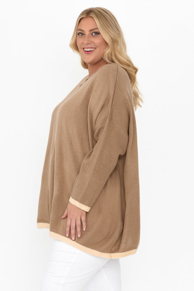 Coralie Taupe Contrast Knit Sweater image 11