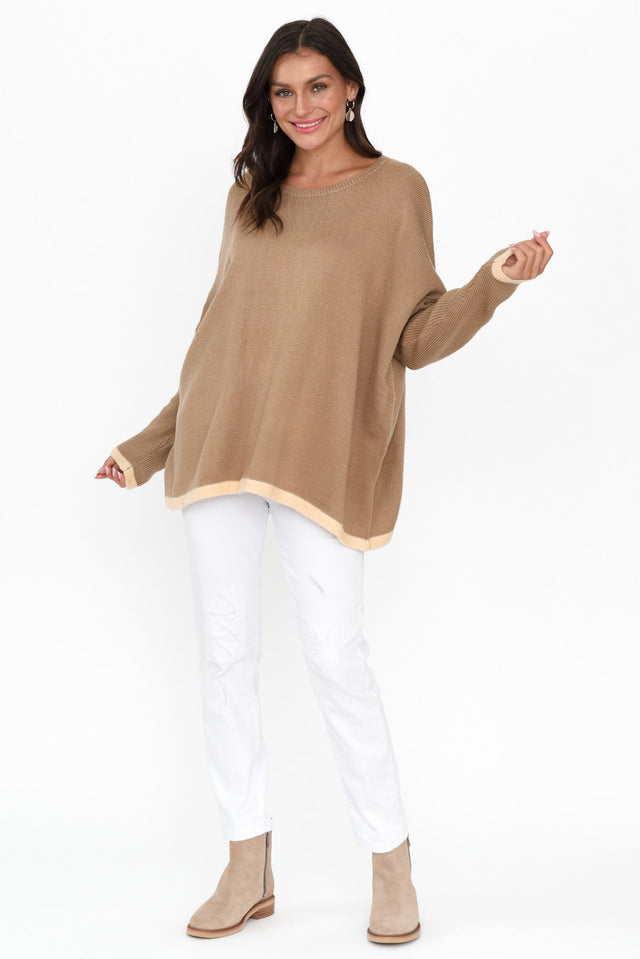Coralie Taupe Contrast Knit Sweater image 8