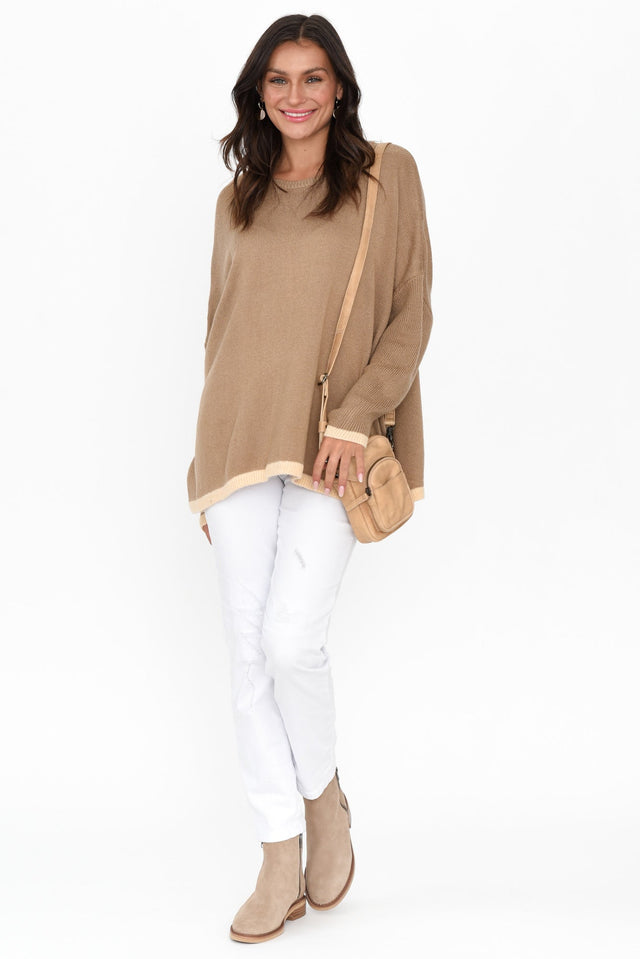 Coralie Taupe Contrast Knit Sweater image 4