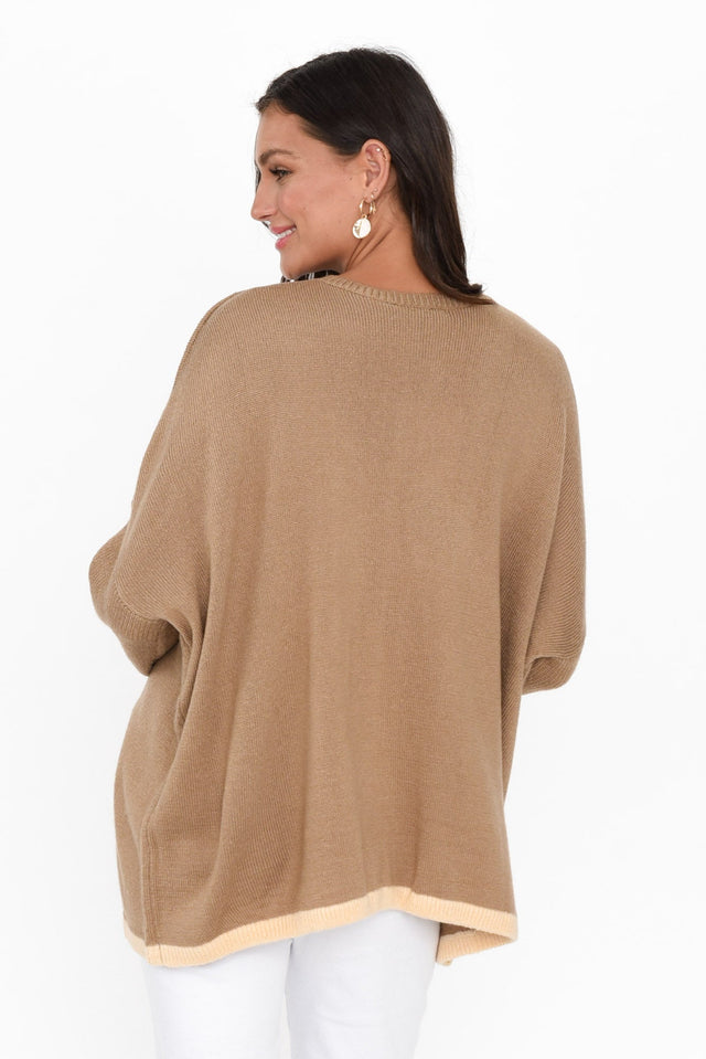 Coralie Taupe Contrast Knit Sweater image 6