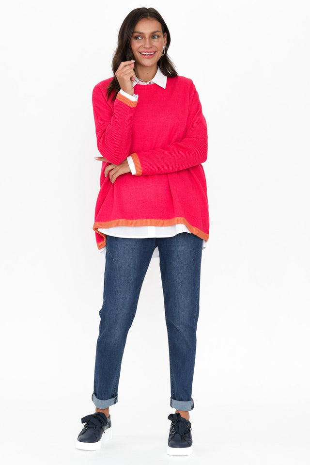 Coralie Hot Pink Contrast Knit Sweater banner image