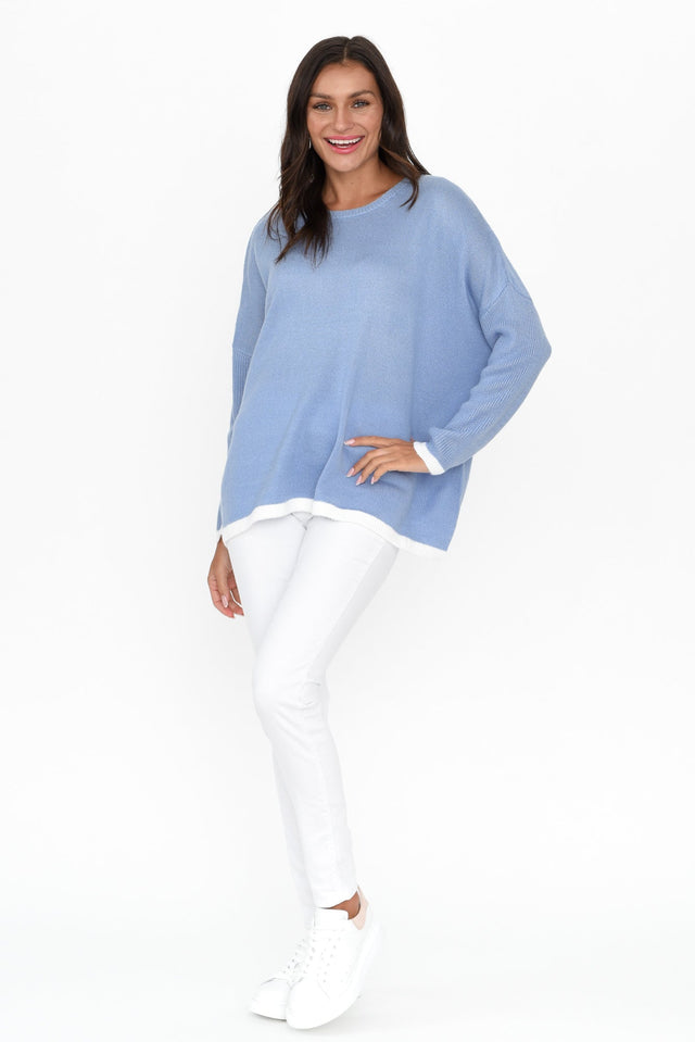 Coralie Sky Contrast Knit Sweater banner image