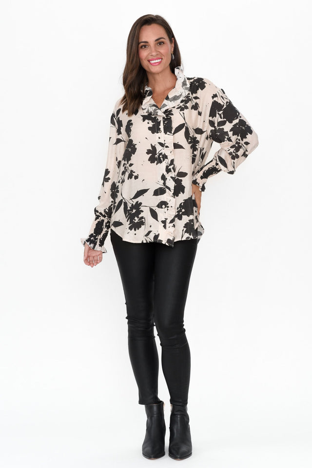 Countess Black Floral Frill Collar Shirt