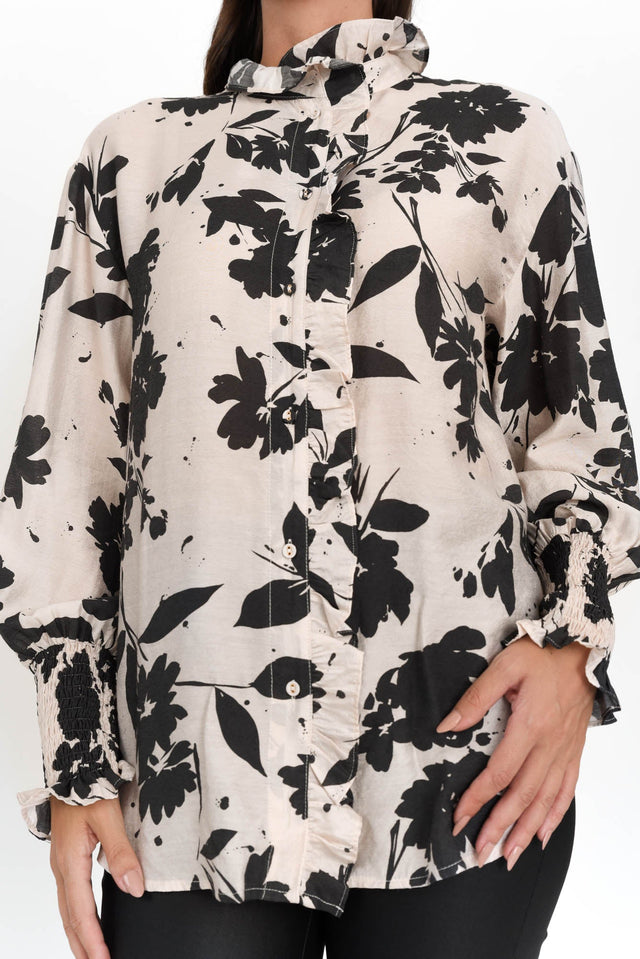 Countess Black Floral Frill Collar Shirt image 5