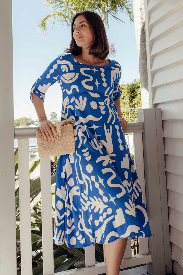 Curio Blue Abstract Crescent Dress