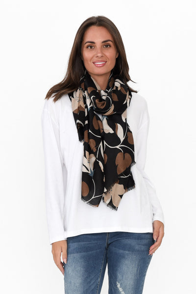 Daline Black Floral Scarf