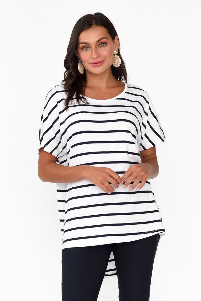 Danya White Stripe Bamboo Top Scoop Neckline  alt text|model:Brontie