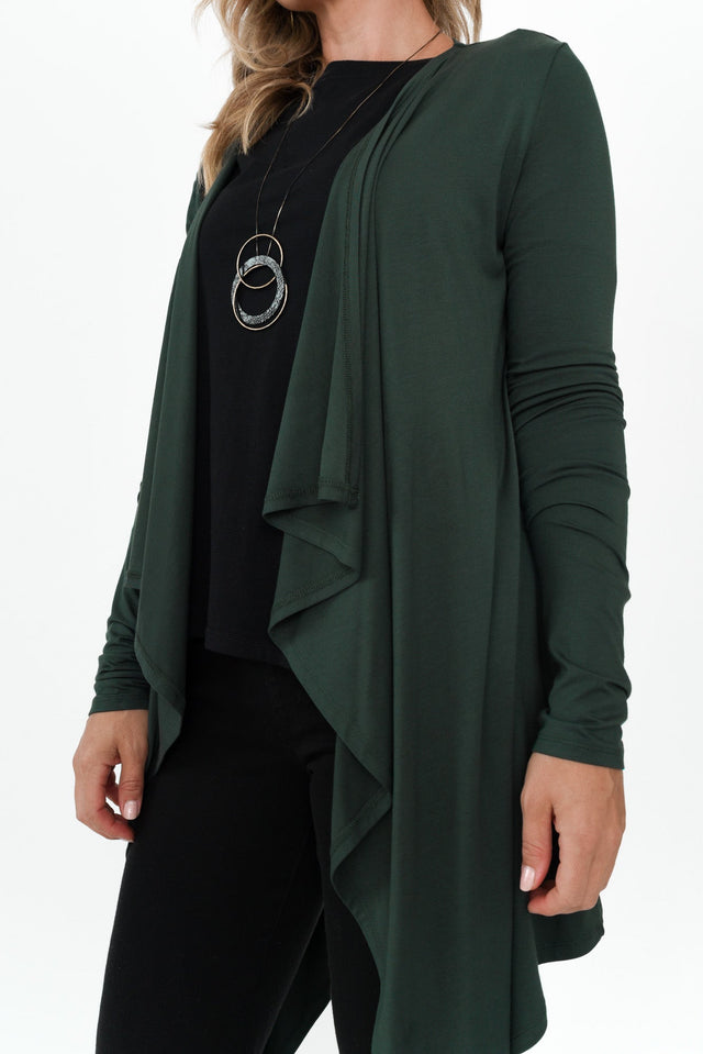 Dark Green Bamboo Waterfall Cardigan image 5