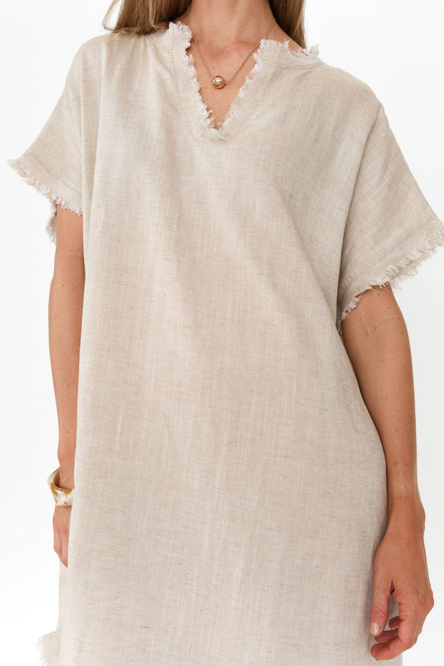 Darlene Beige Frayed Midi Dress image 7