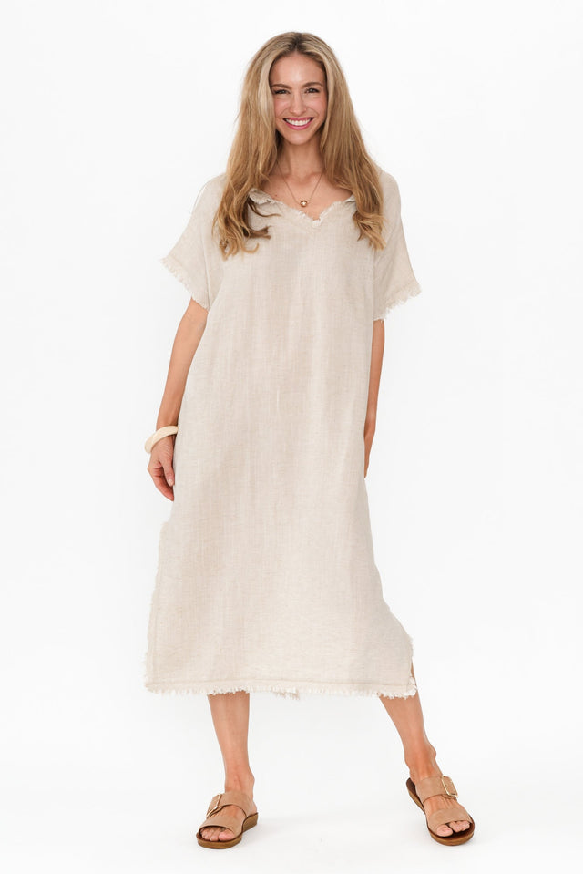 Darlene Beige Frayed Midi Dress image 8