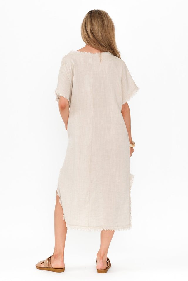 Darlene Beige Frayed Midi Dress