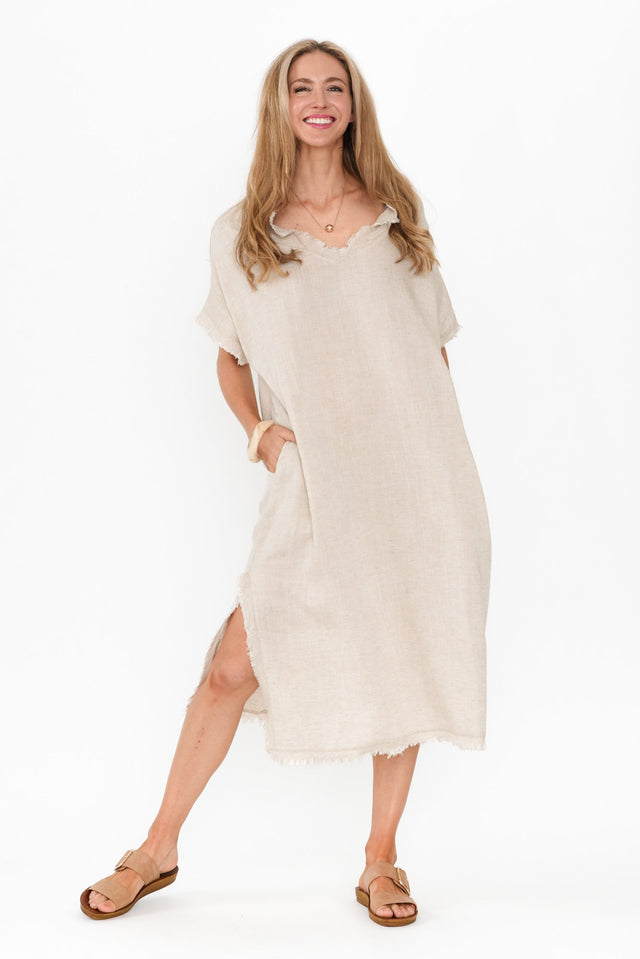 Darlene Beige Frayed Midi Dress