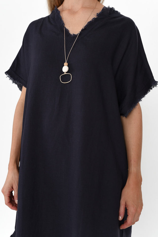 Darlene Navy Frayed Midi Dress