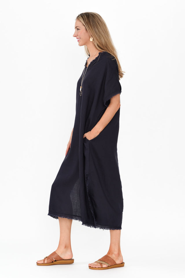 Darlene Navy Frayed Midi Dress image 5