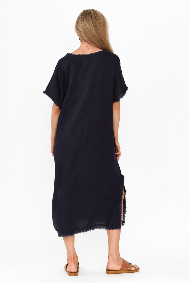 Darlene Navy Frayed Midi Dress