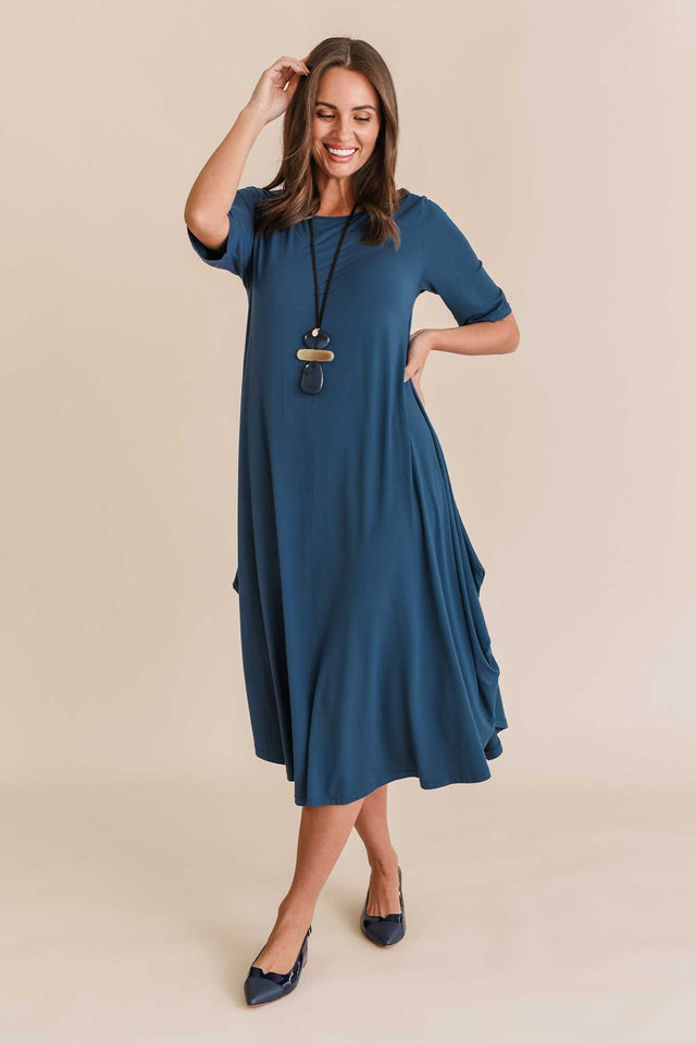 Deep Blue Micro Modal Tri Drape Dress