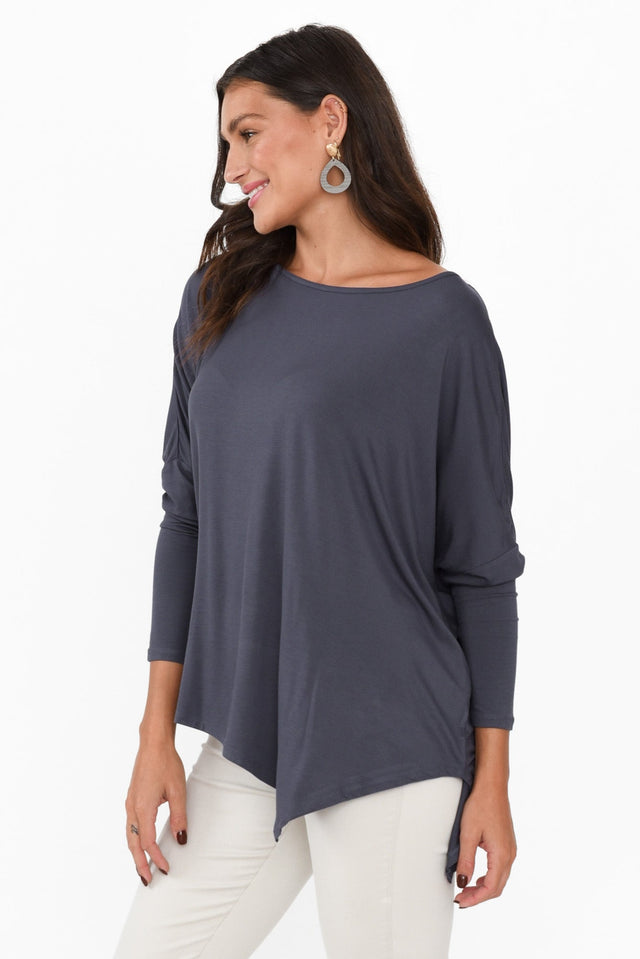 Deep Blue Bamboo Relaxed Boatneck Top image 3