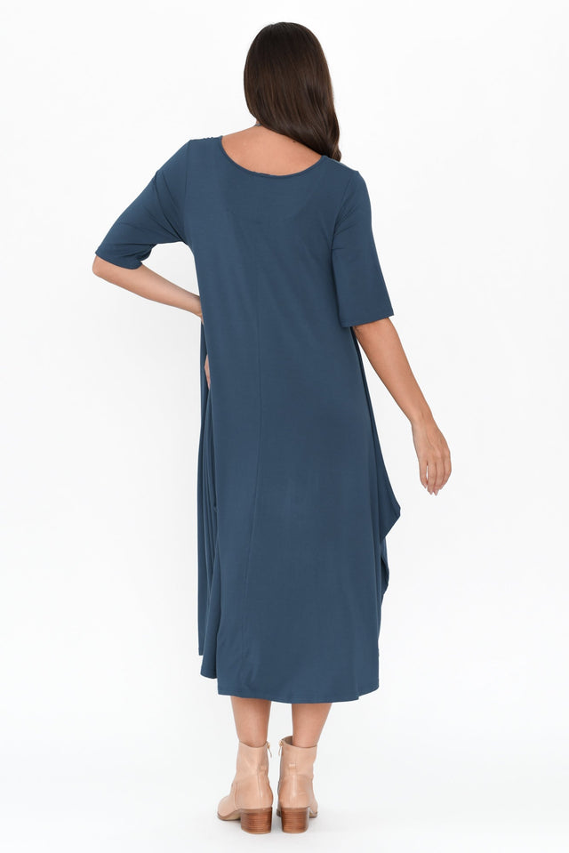 Deep Blue Micro Modal Tri Drape Dress image 6