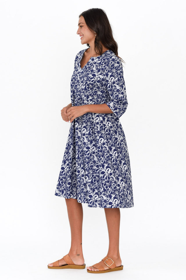 Delilah Navy Floral Cotton Sleeved Dress