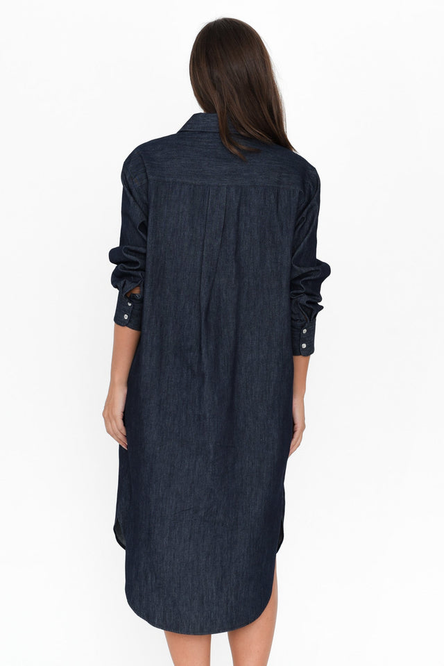 Demi Dark Denim Cotton Tie Dress image 5