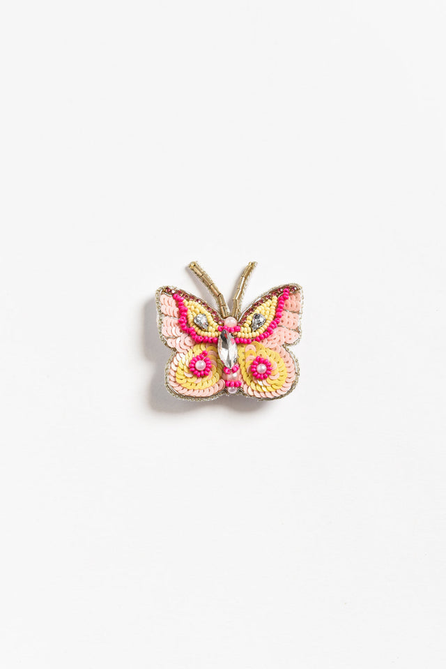 Desirae Pink Butterfly Beaded Brooch image 1