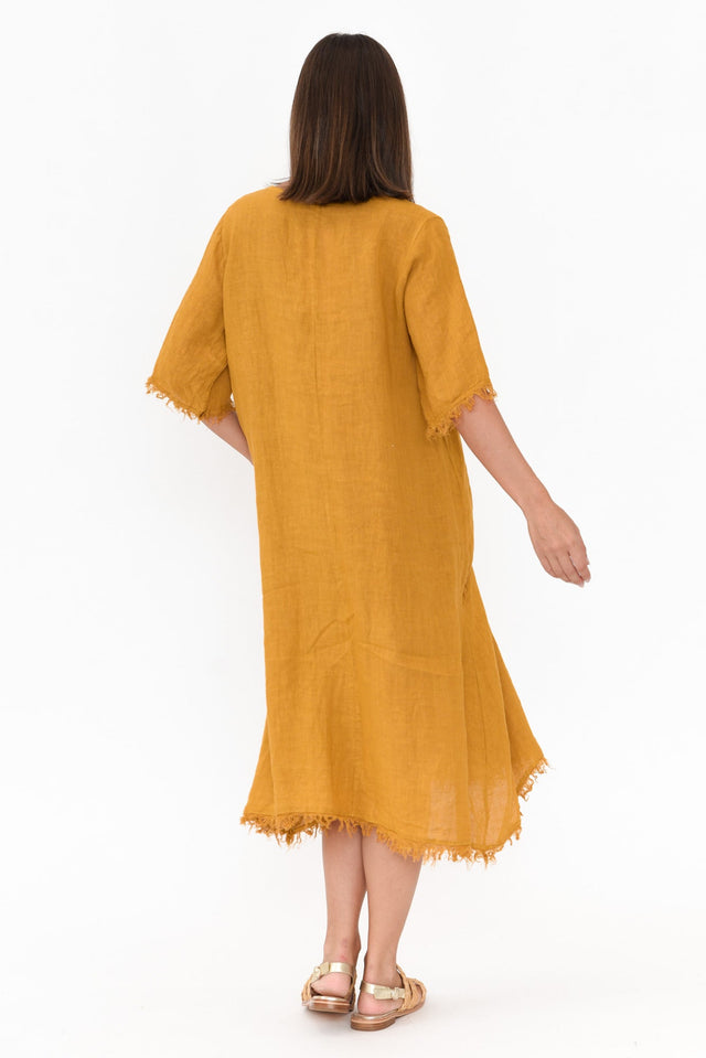 Desmond Mustard Linen Frayed Dress