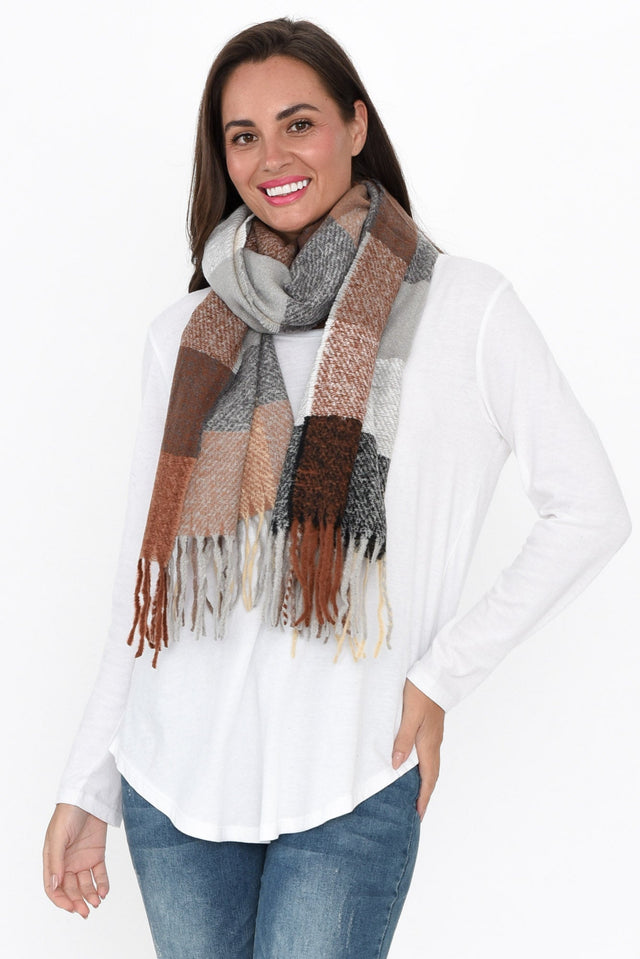 Dinu Brown Check Tassel Scarf image 1