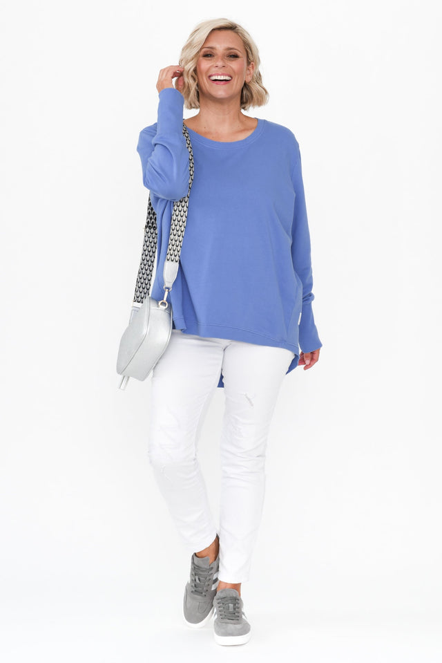 Divine Blue Cotton Crew Sweater image 3