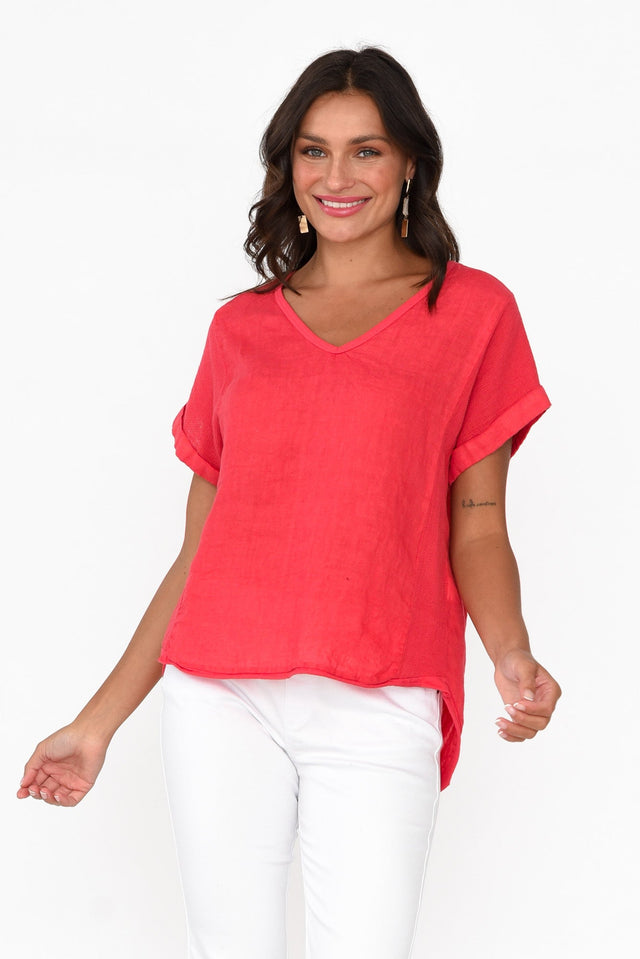 Dorian Red Linen Cotton Top neckline_V Neck   alt text|model:Brontie image 1