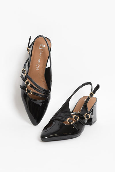 Duchess Black Patent Leather Slingback Heel