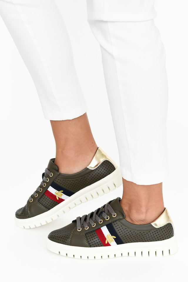 Elope Khaki Bee Leather Sneaker