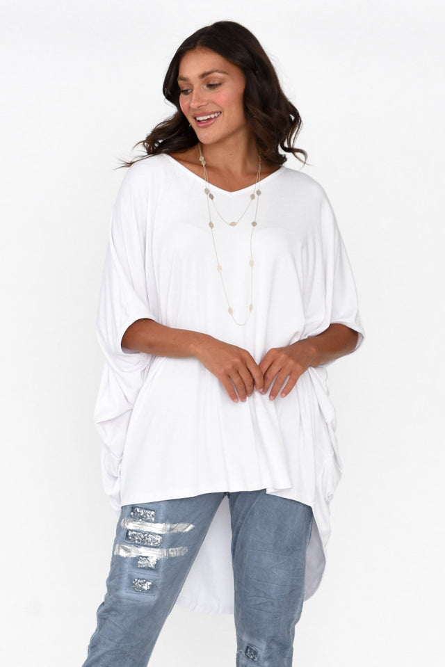 Emory White Bamboo Batwing Top neckline_V Neck   alt text|model:MJ image 2