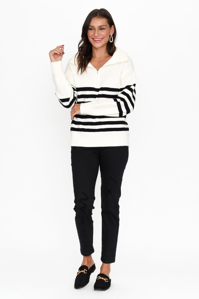 Estie White Stripe Zip Sweater image 6