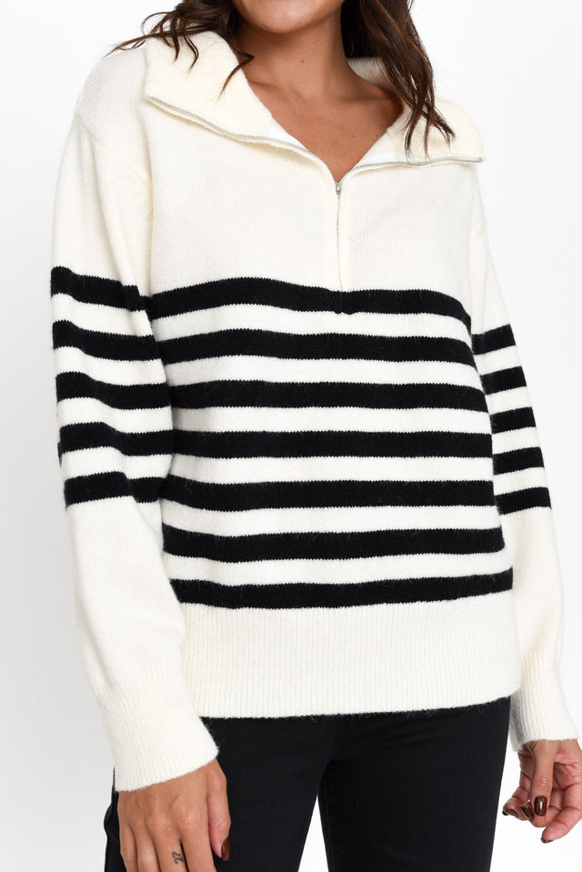 Estie White Stripe Zip Sweater