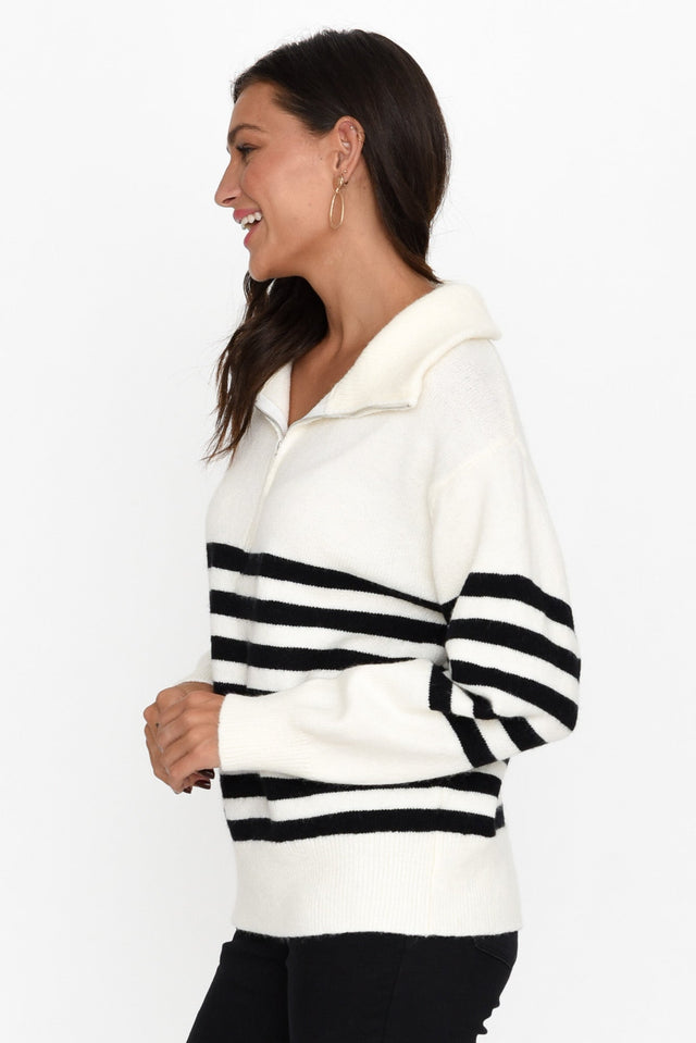 Estie White Stripe Zip Sweater