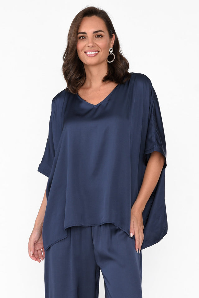 Eternal Navy Draped Top neckline_V Neck   alt text|model:MJ image 1