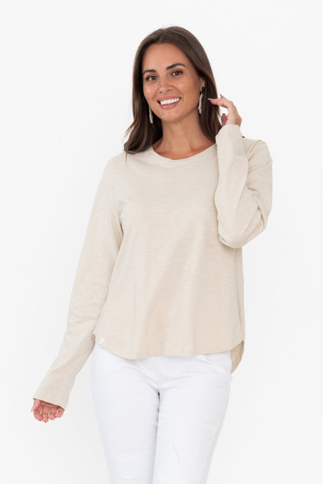 Everyday Natural Cotton Long Sleeve Tee neckline_Round alt text|model:MJ;wearing:US 4